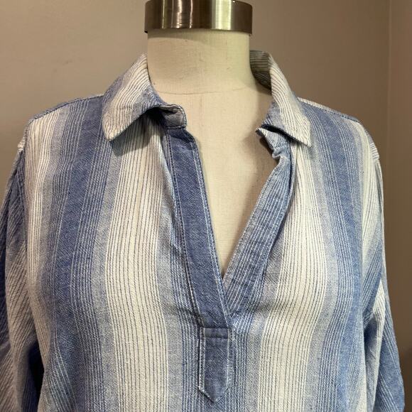 Bella Dahl 3/4 Roll-Tab Sleeve Stripe Linen Blend Shift Resort Dress Sz L - Picture 4 of 7